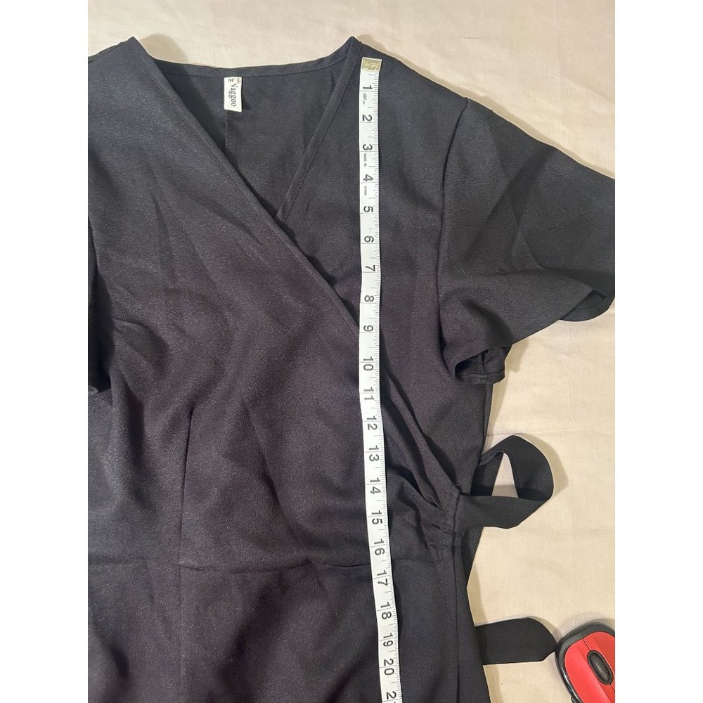 Women's Black Wrap Midi Dress with Ruffle Hem - Picture 5 of 12